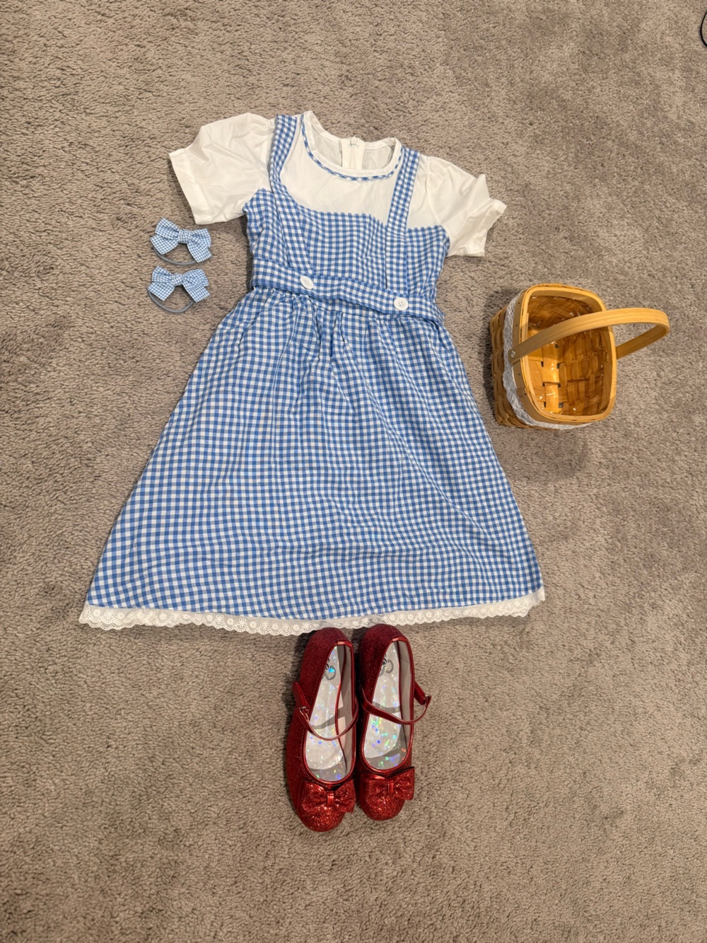 Dorothy - Wizzard of Oz Blue Gingham Girls' Dress, red shoes and hair bows